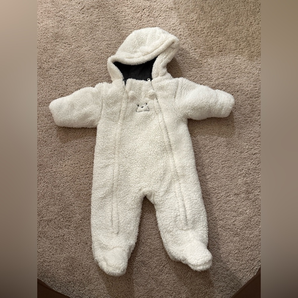 Little Me Cream Fleece Hooded Footie